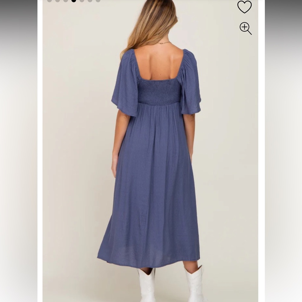 NWT PinkBlush Maternity Navy Front Tie Ruffle Sleeve Midi Dress - Picture 4 of 12